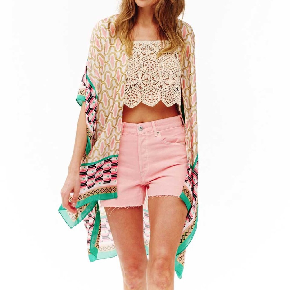 Floral Boho Printed Longline Open Front Kimono Cardigan